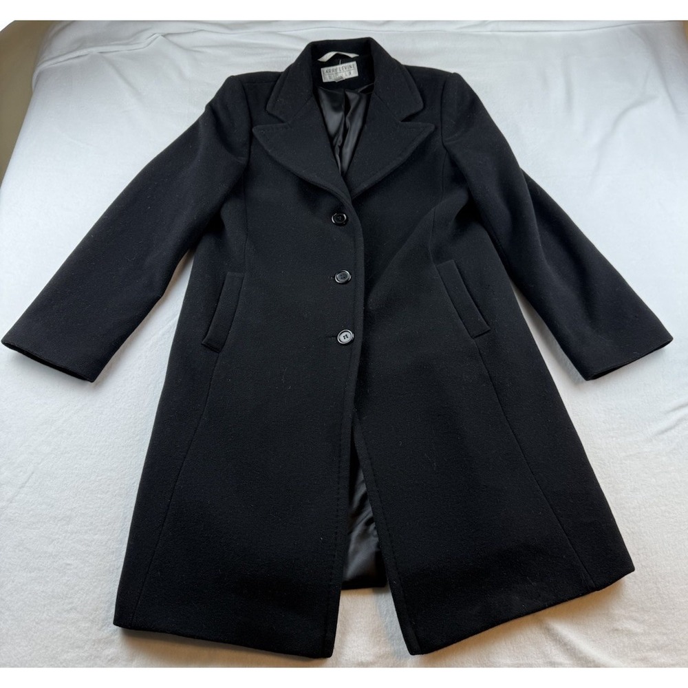 VTG Larry Levine Size 10 Black Lambswool Cashmere Coat Italian Fabric